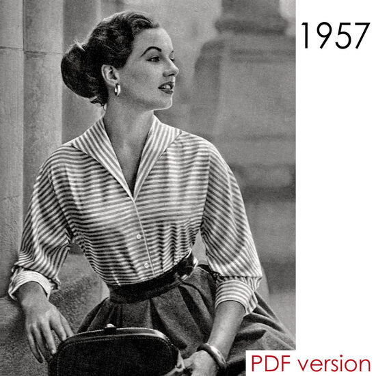 1957 Blouse. Bust 108 cm (42.5"). PDF pattern.